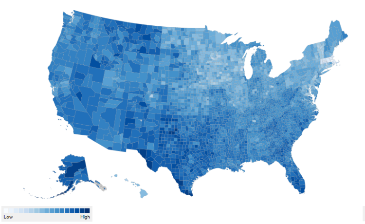 Percent uninsured in the U.S. by county